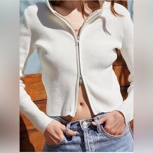 Brandy Melville Cream Zip-Up Hoodie